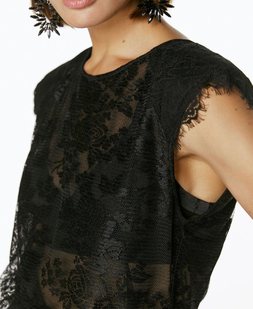 Black lace top with shoulder pads