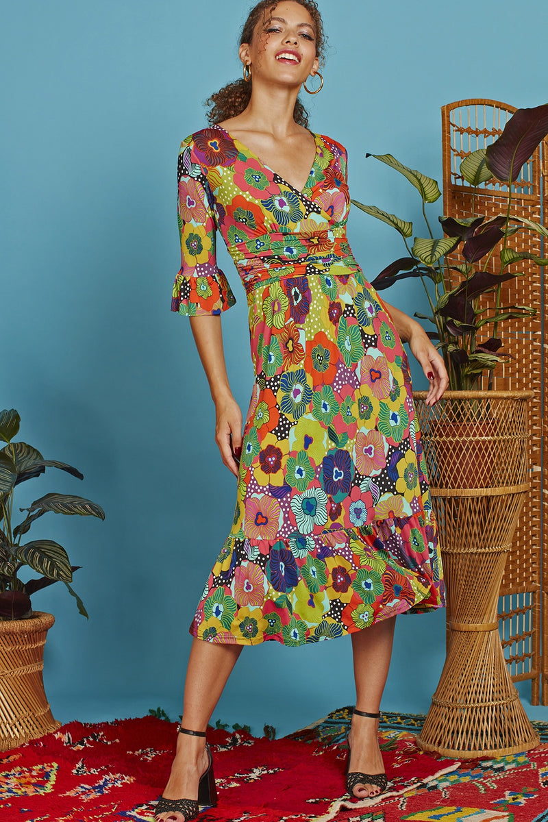 Leslie midi dress sky flower