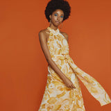 Halterneck Dress in Yellow and Ivory