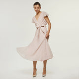 Pink Lurex Vneck Dress with Bow