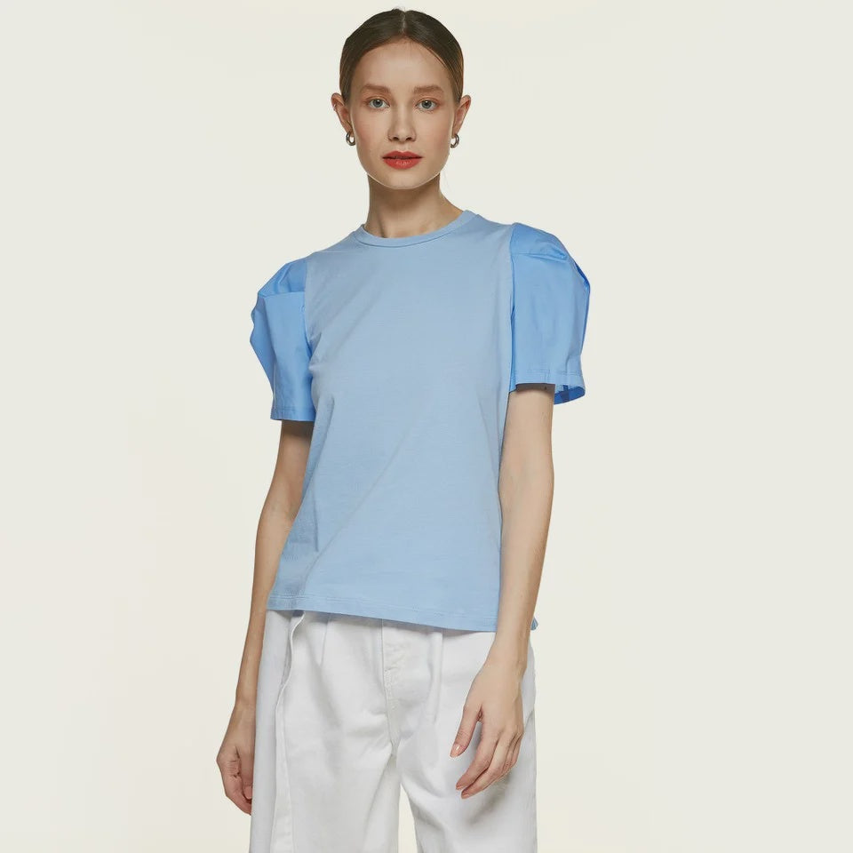 Blue Tshirt with Puff Sleeves