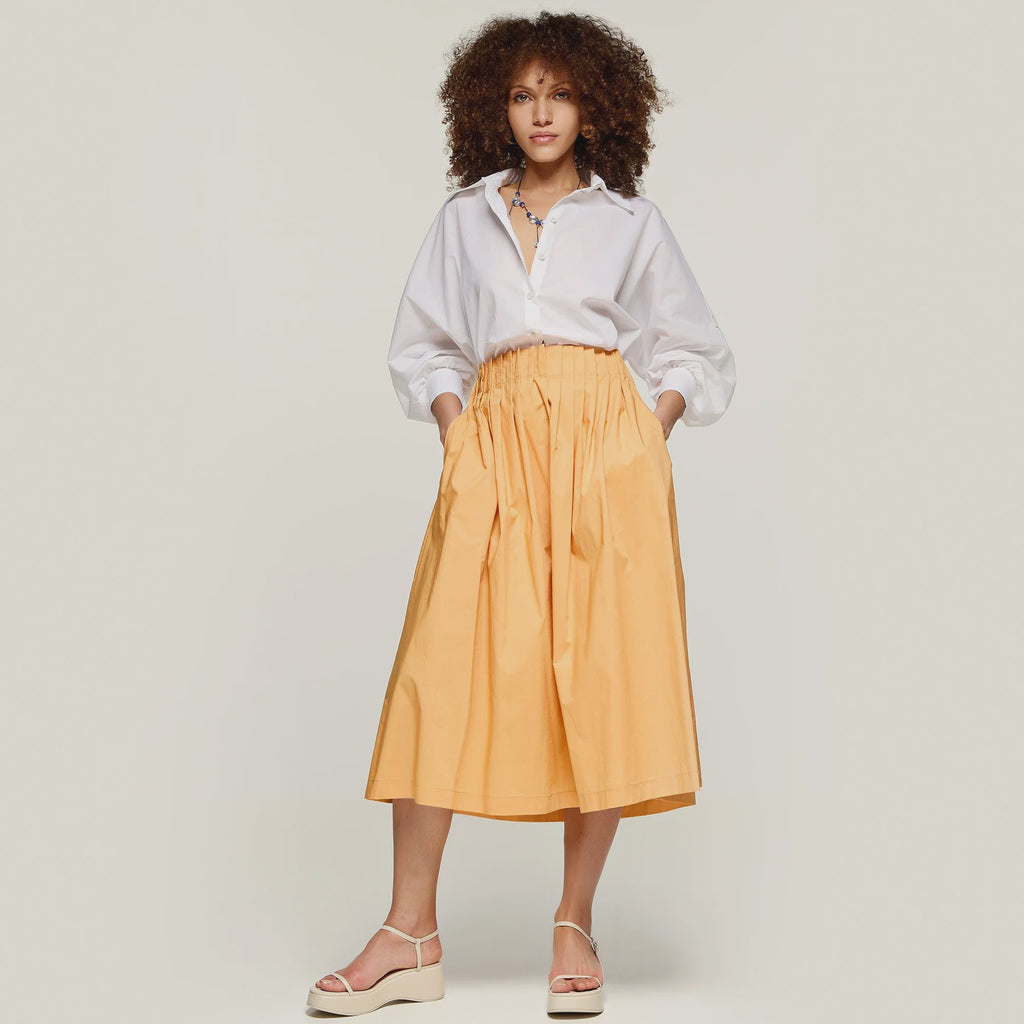 Cotton Midi Skirt with Soft Pleats