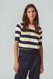 Navy Coral and Ivory Striped Sweater